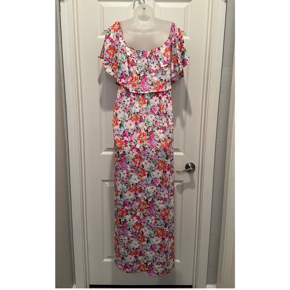 💐Pinkblush Fuchsia Floral Off Shoulder Maxi Dress - Picture 6 of 9